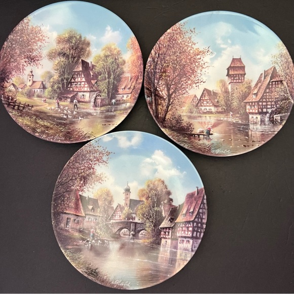 Romantische Dorfansichten Collectables Plates Set of 3 Germany - Picture 1 of 13